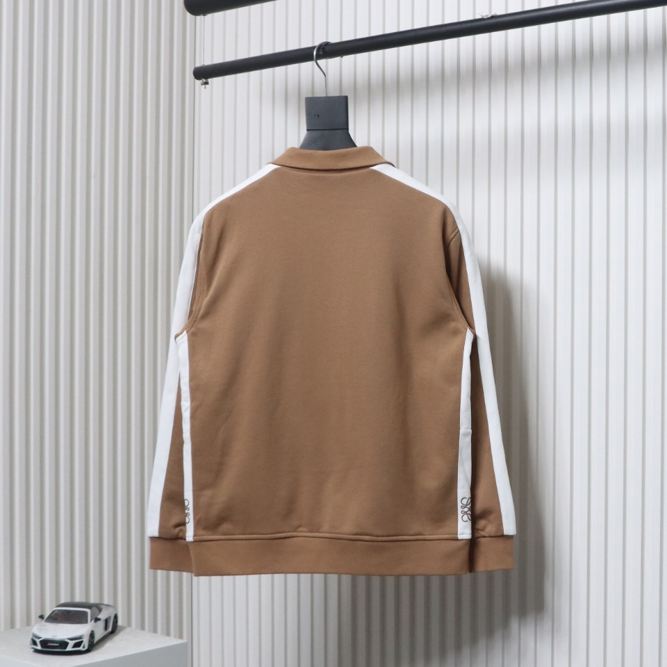 Loewe Arm Patchwork Chest Logo Zip-Up Jacket Brown