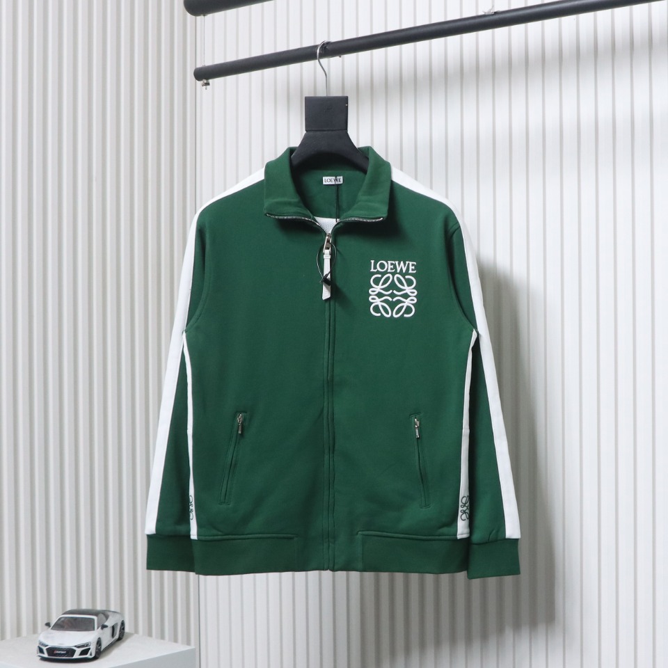 Loewe Arm Patchwork Chest Logo Zip-Up Jacket Green