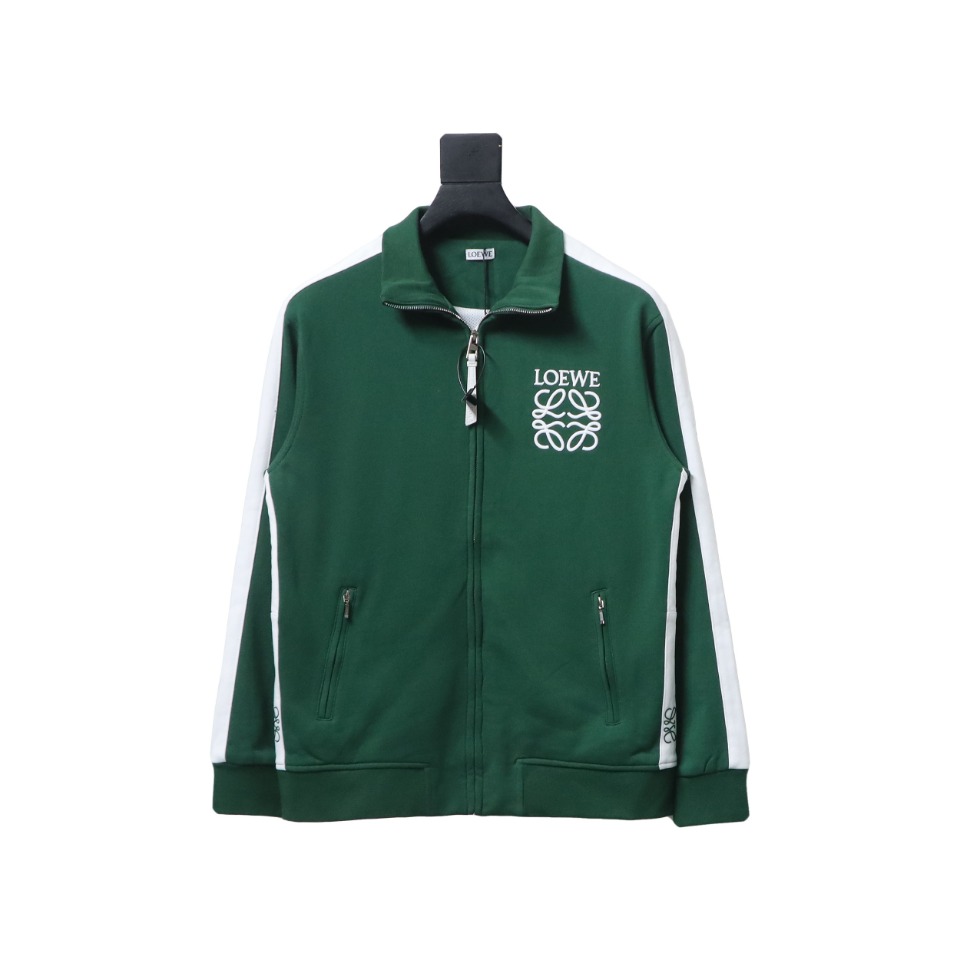 Loewe Arm Patchwork Chest Logo Zip-Up Jacket Green