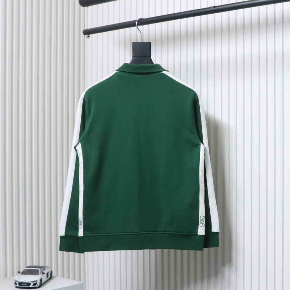 Loewe Arm Patchwork Chest Logo Zip-Up Jacket Green