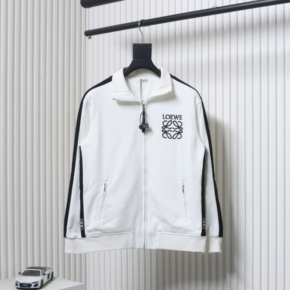 Loewe Arm Patchwork Chest Logo Zip-Up Jacket White