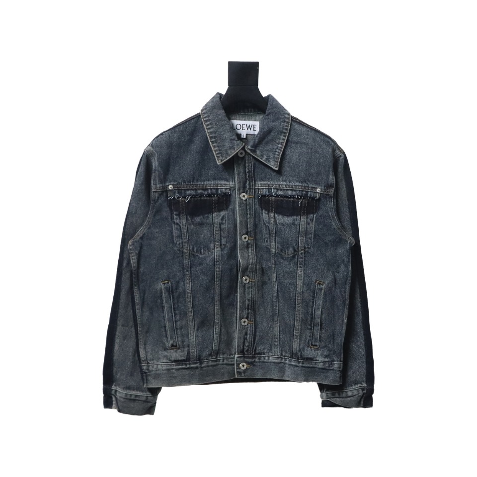 Loewe Colorblock Single-Breasted Embossed Denim Jacket