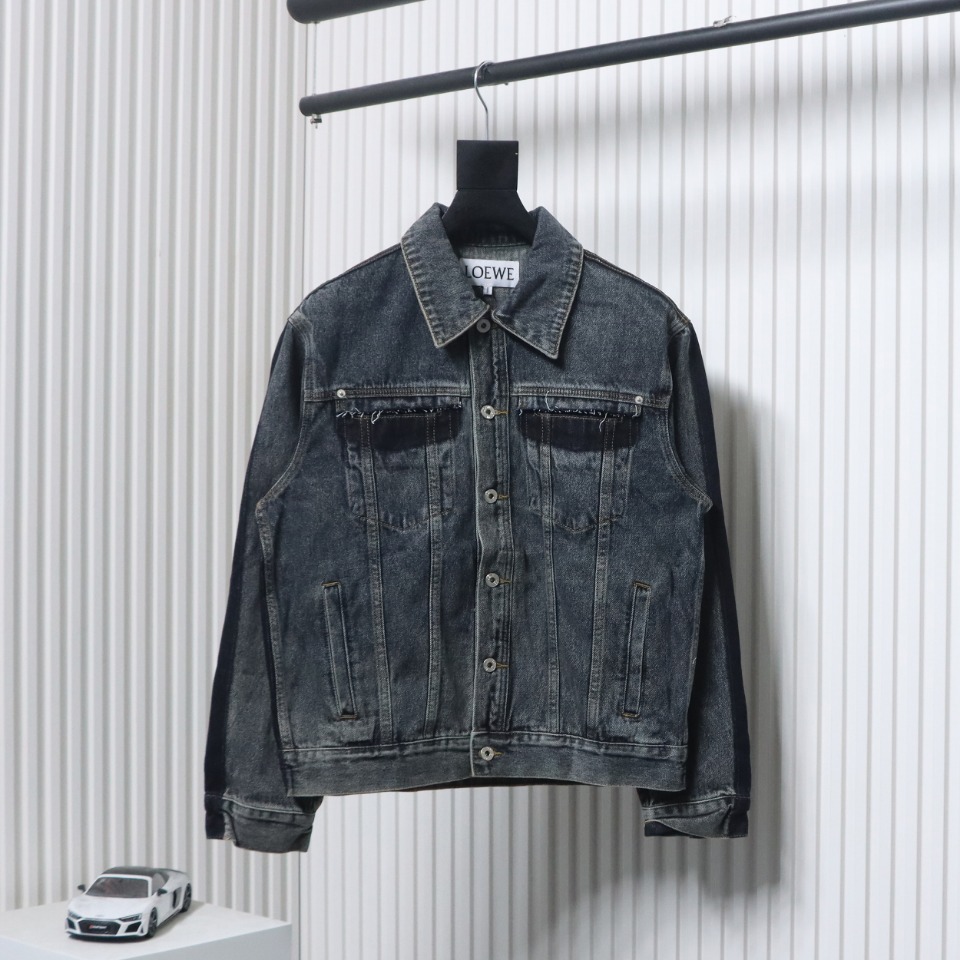 Loewe Colorblock Single-Breasted Embossed Denim Jacket