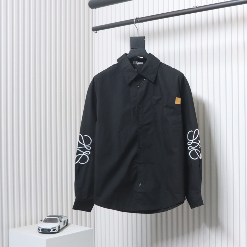 Loewe Double Sleeve Embroidered Logo Leather Shirt Black