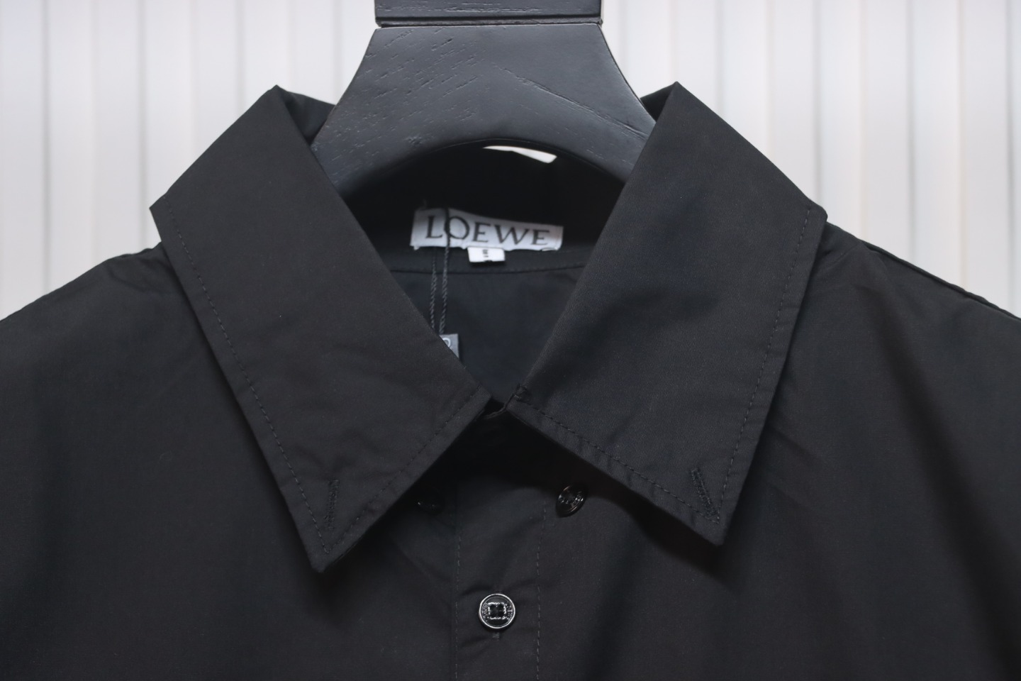 Loewe Double Sleeve Embroidered Logo Leather Shirt Black