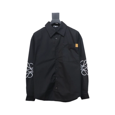 Loewe Double Sleeve Embroidered Logo Leather Shirt Black 01