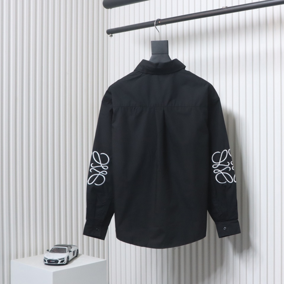 Loewe Double Sleeve Embroidered Logo Leather Shirt Black