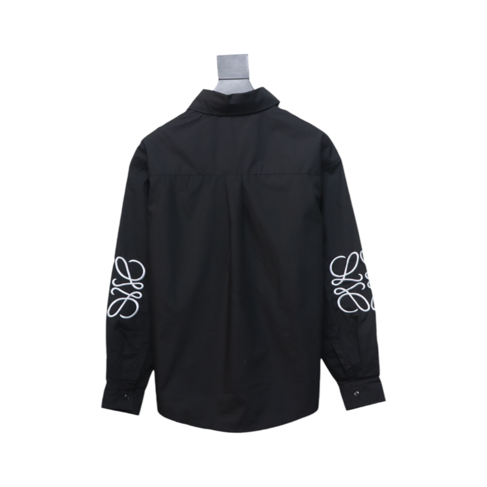 Loewe Double Sleeve Embroidered Logo Leather Shirt Black