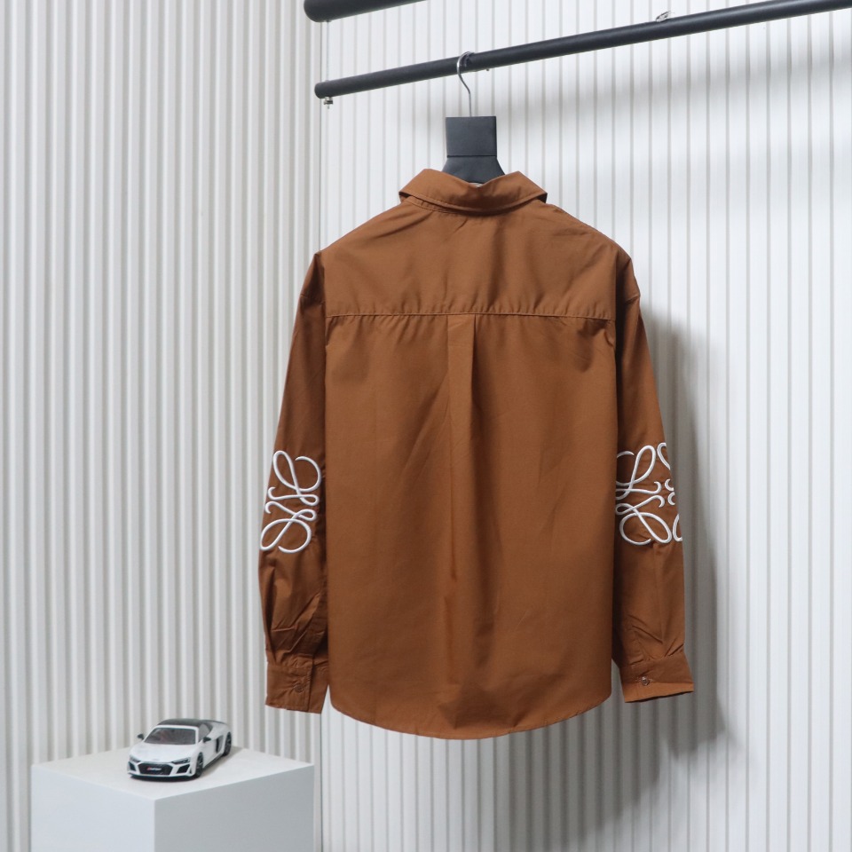 Loewe Double Sleeve Embroidered Logo Leather Shirt Brown