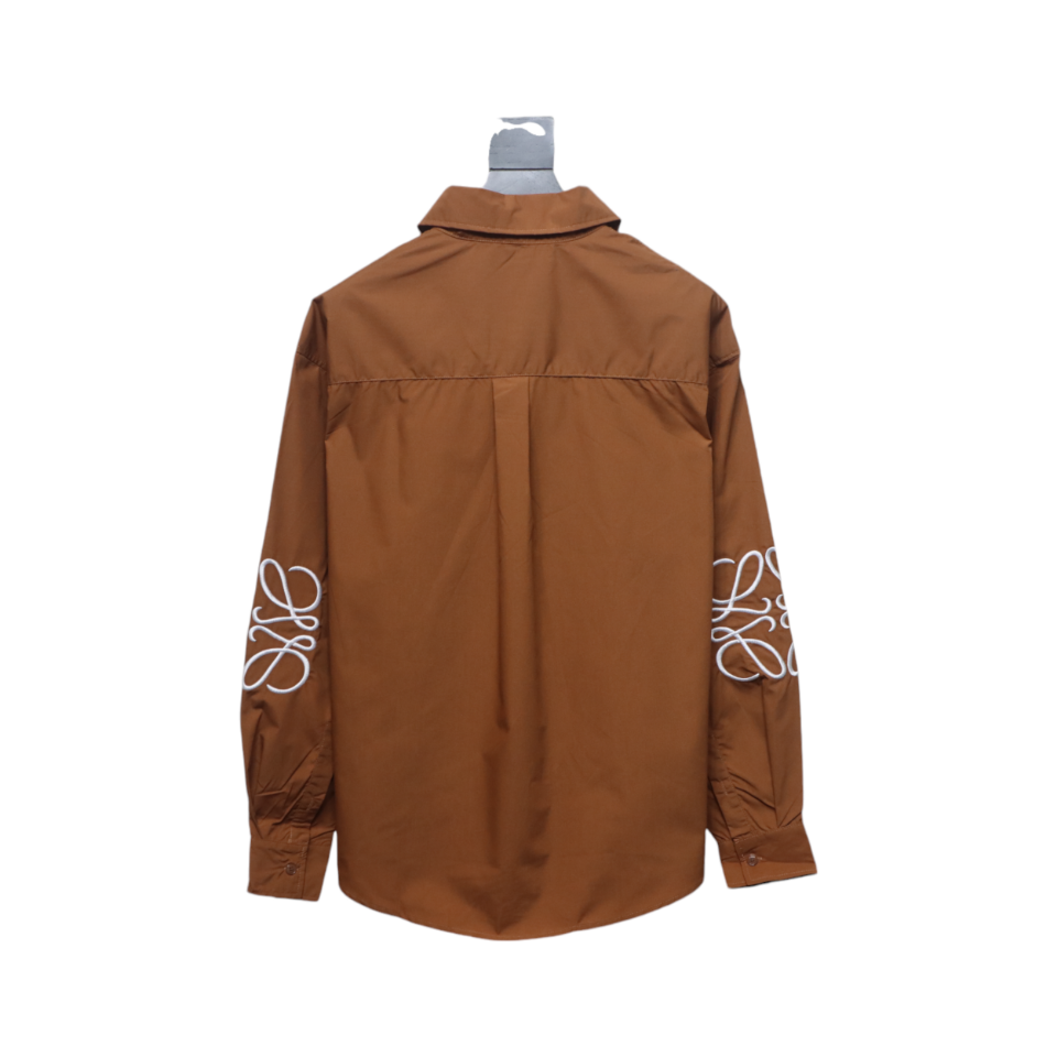 Loewe Double Sleeve Embroidered Logo Leather Shirt Brown