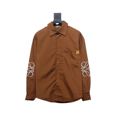 Loewe Double Sleeve Embroidered Logo Leather Shirt Brown 01