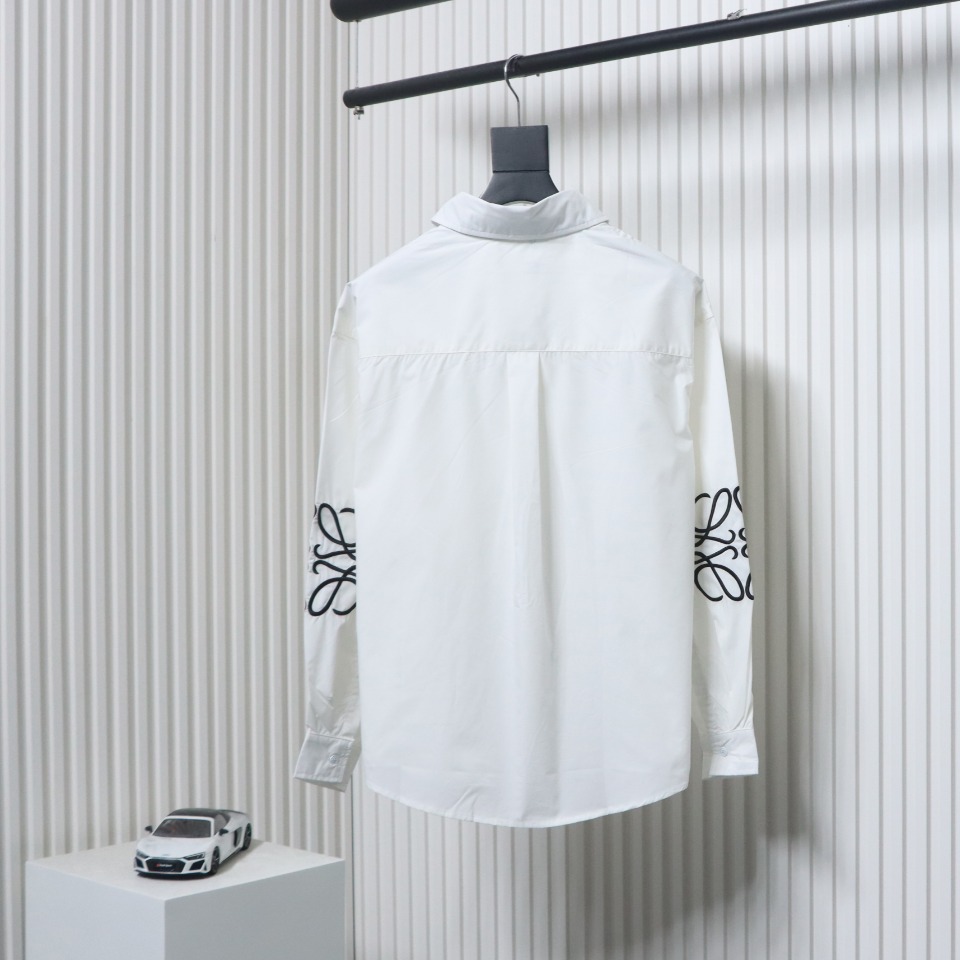 Loewe Double Sleeve Embroidered Logo Leather Shirt White