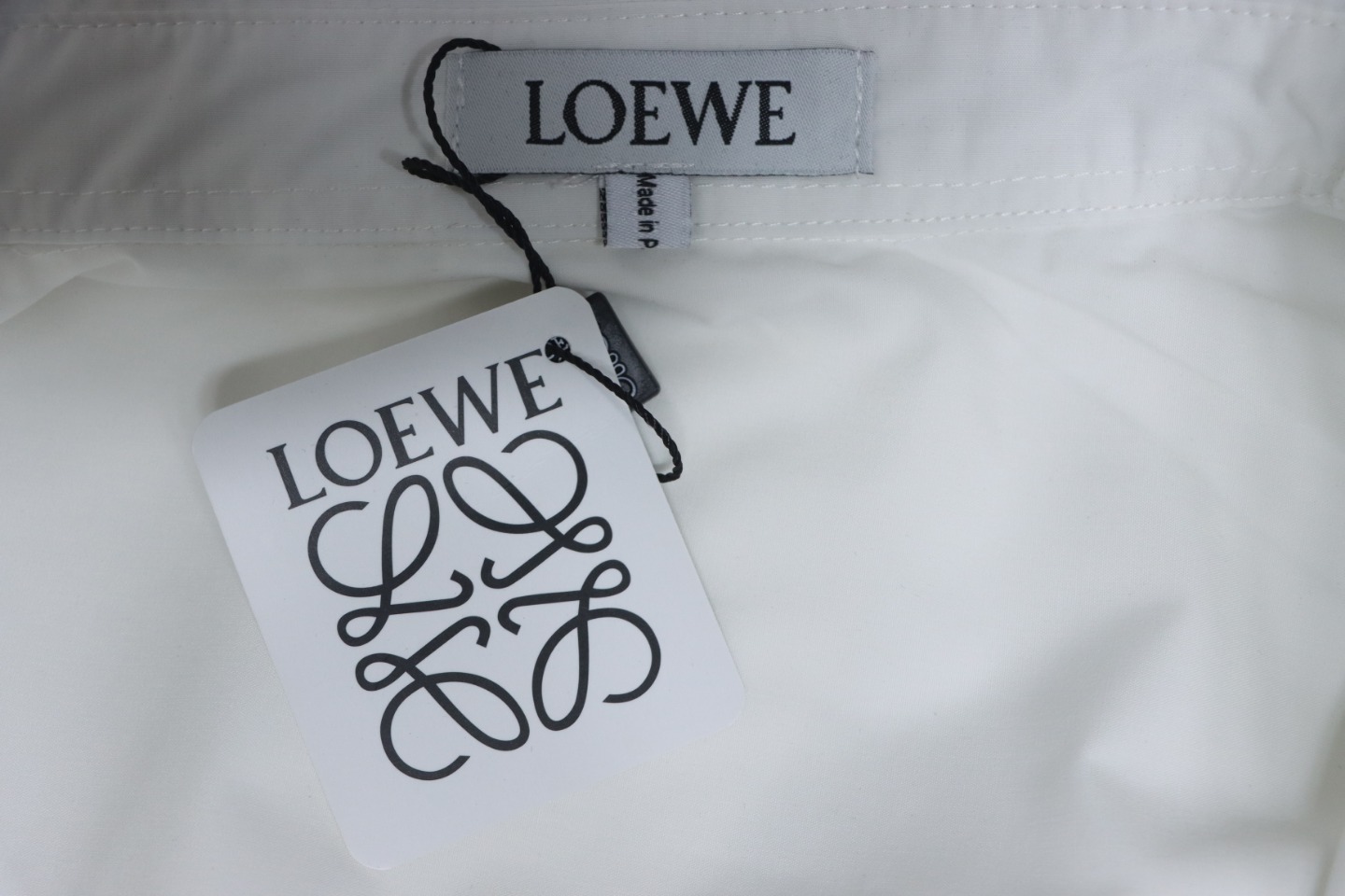 Loewe Double Sleeve Embroidered Logo Leather Shirt White