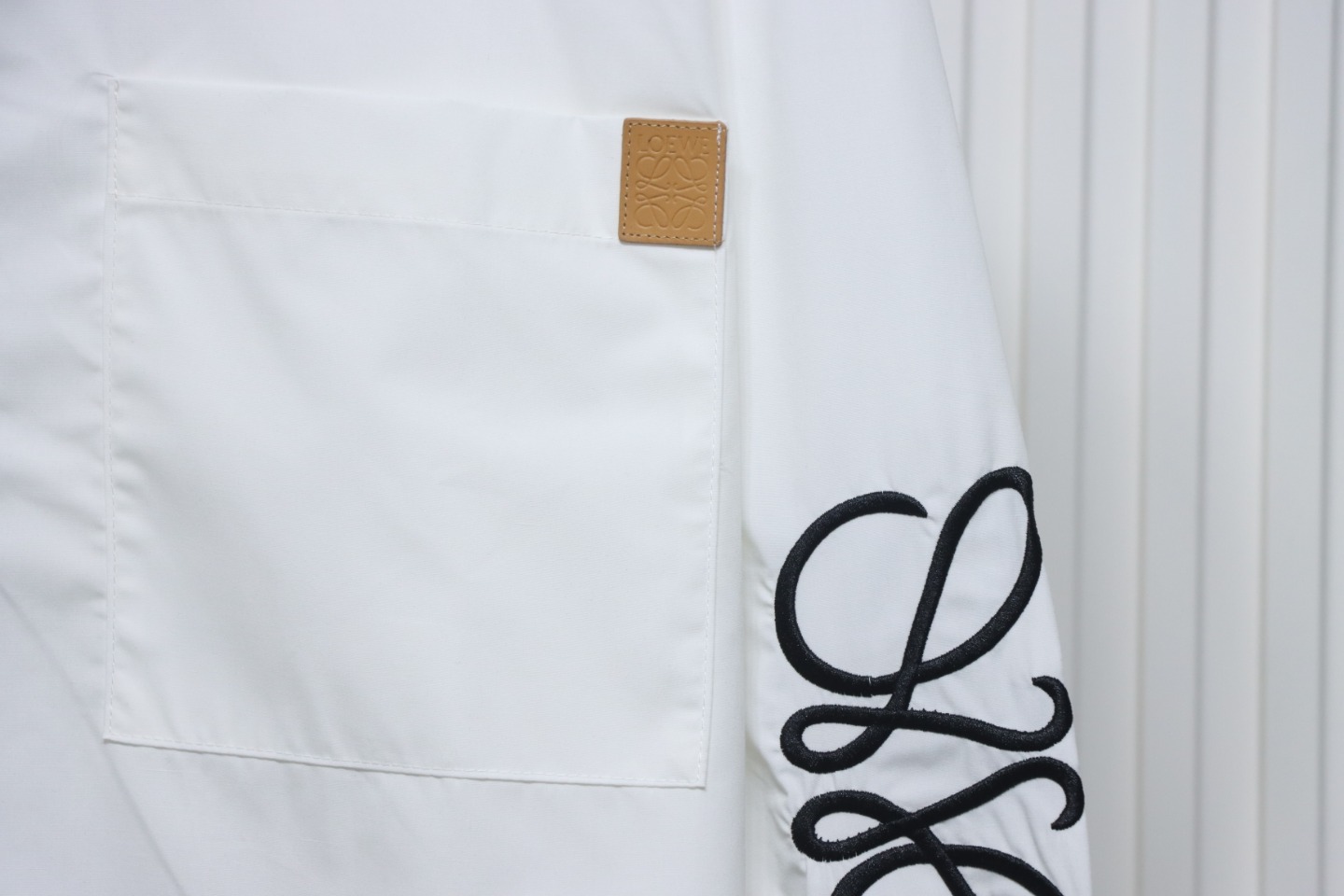 Loewe Double Sleeve Embroidered Logo Leather Shirt White