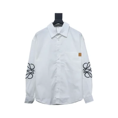 Loewe Double Sleeve Embroidered Logo Leather Shirt White 01