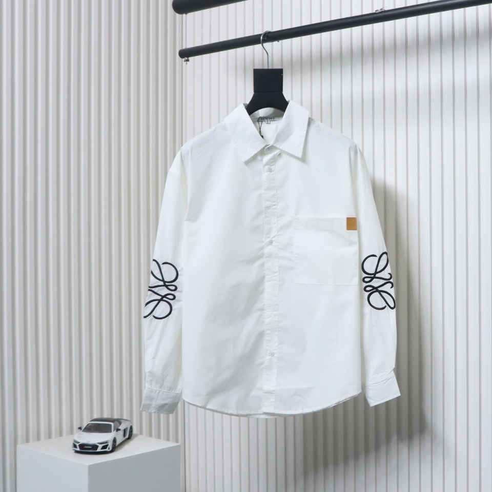 Loewe Double Sleeve Embroidered Logo Leather Shirt White