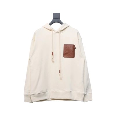 Loewe Embossed Logo Leather Pocket Hooded Hoodie Beige 01