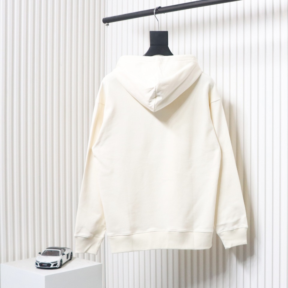 Loewe Embossed Logo Leather Pocket Hooded Hoodie Beige