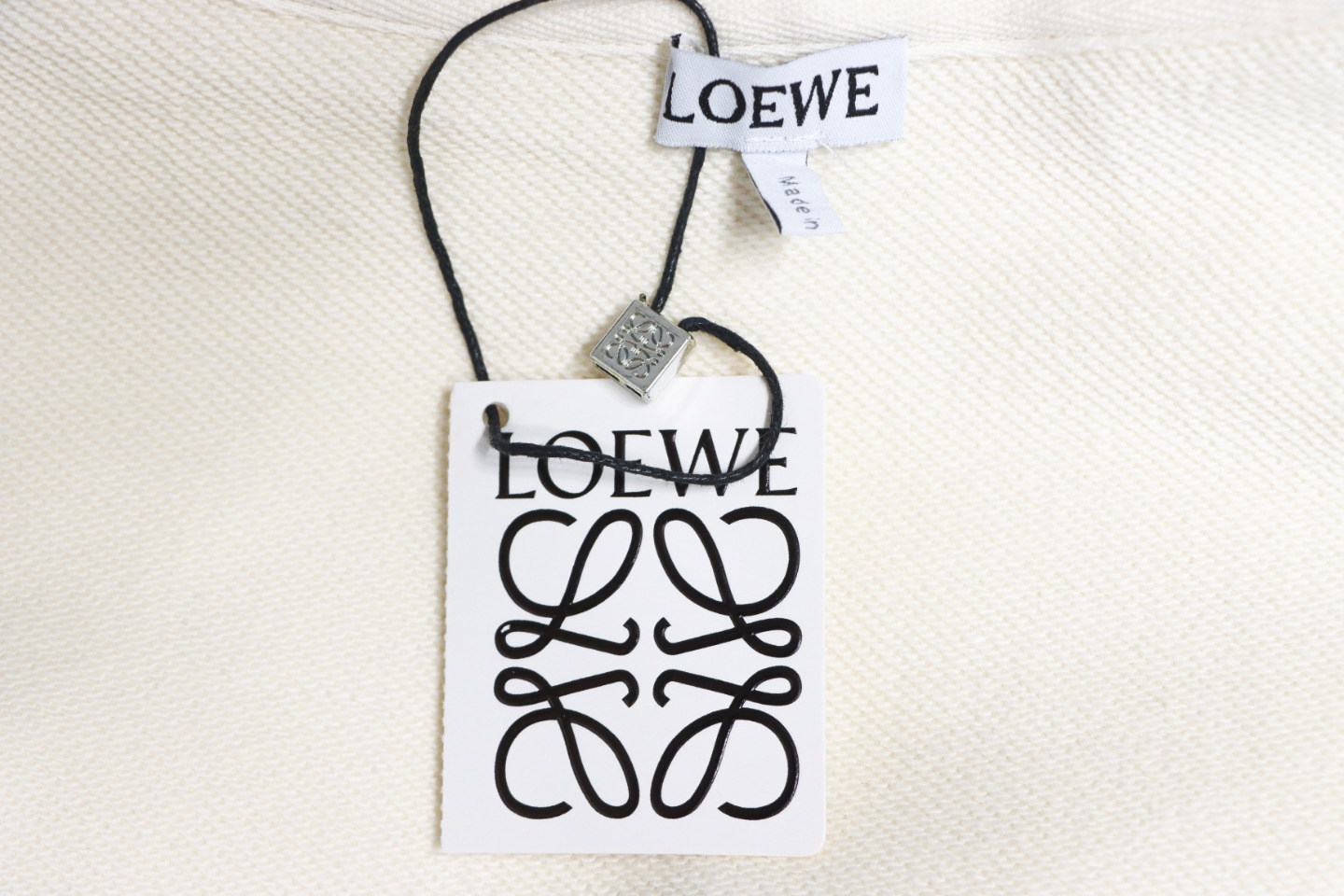 Loewe Embossed Logo Leather Pocket Hooded Hoodie Beige