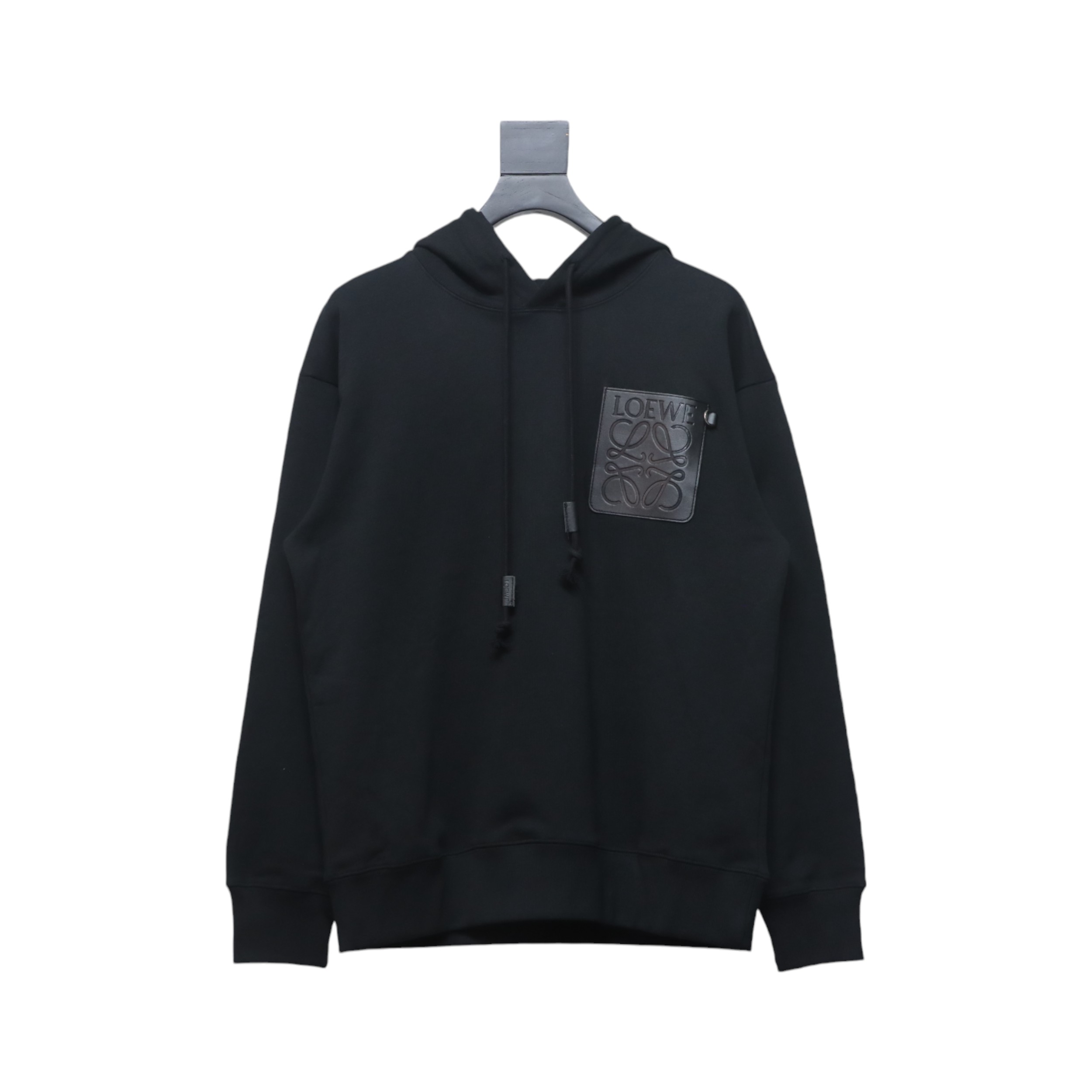 Loewe Embossed Logo Leather Pocket Hooded Hoodie Black