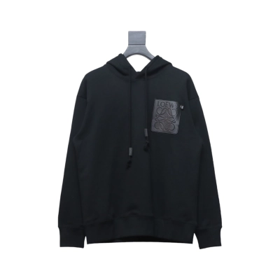 Loewe Embossed Logo Leather Pocket Hooded Hoodie Black 01