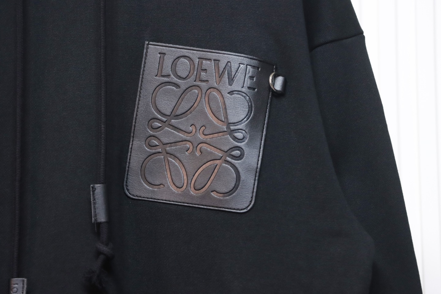 Loewe Embossed Logo Leather Pocket Hooded Hoodie Black