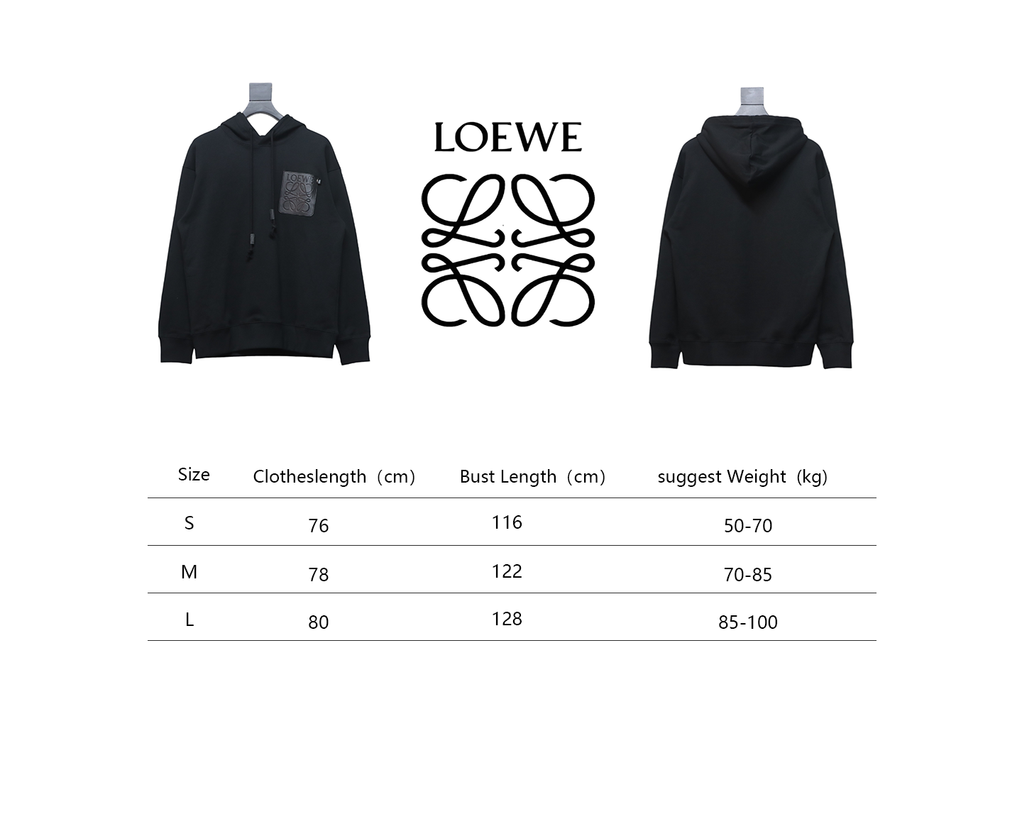 Loewe Embossed Logo Leather Pocket Hooded Hoodie Black