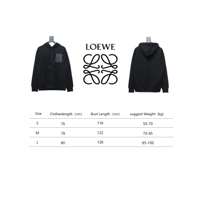 Loewe Embossed Logo Leather Pocket Hooded Hoodie Black 02
