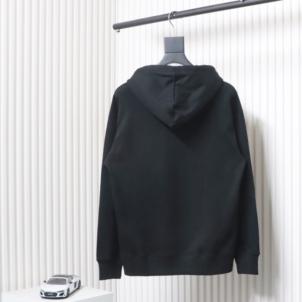 Loewe Embossed Logo Leather Pocket Hooded Hoodie Black