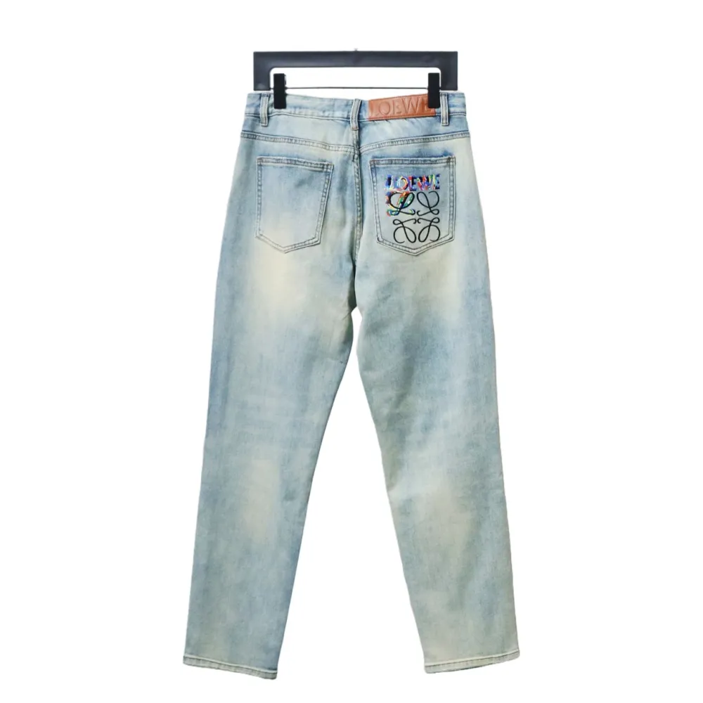 Loewe Glitch Style Embroidered LOGO Jeans Blue