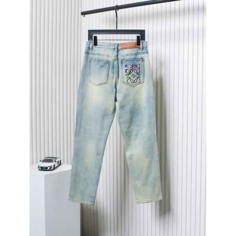Loewe Glitch Style Embroidered LOGO Jeans Blue