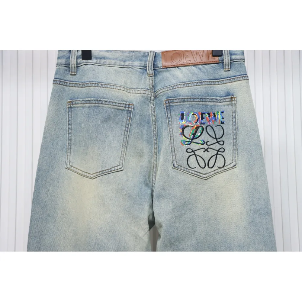 Loewe Glitch Style Embroidered LOGO Jeans Blue