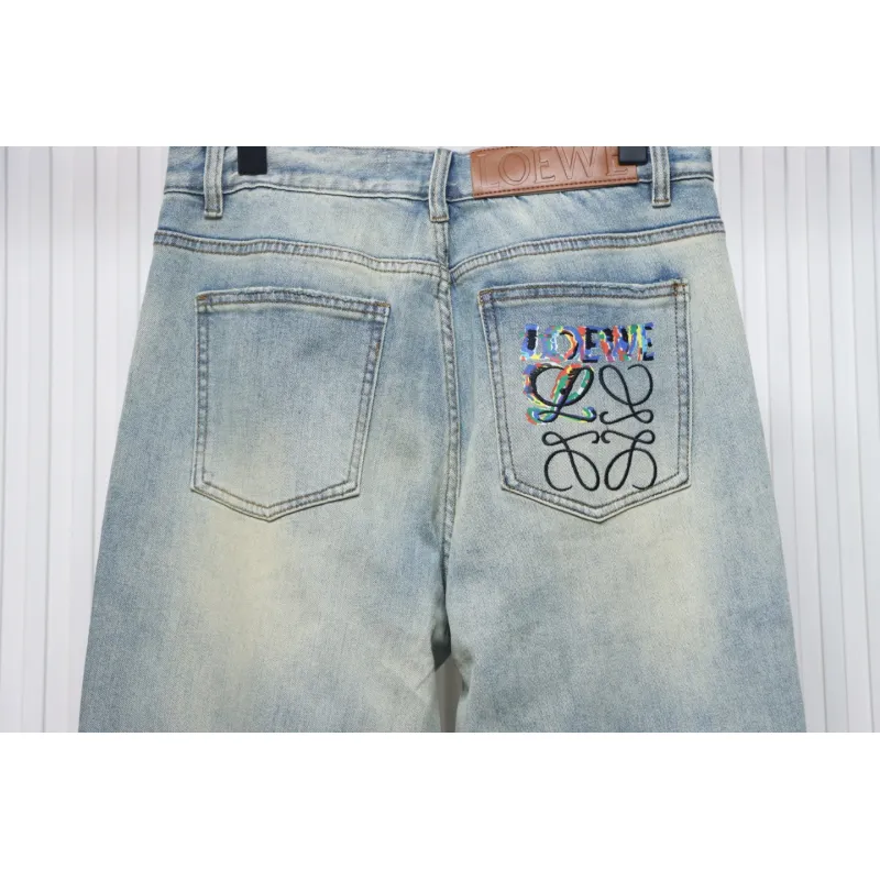 Loewe Glitch Style Embroidered LOGO Jeans Blue