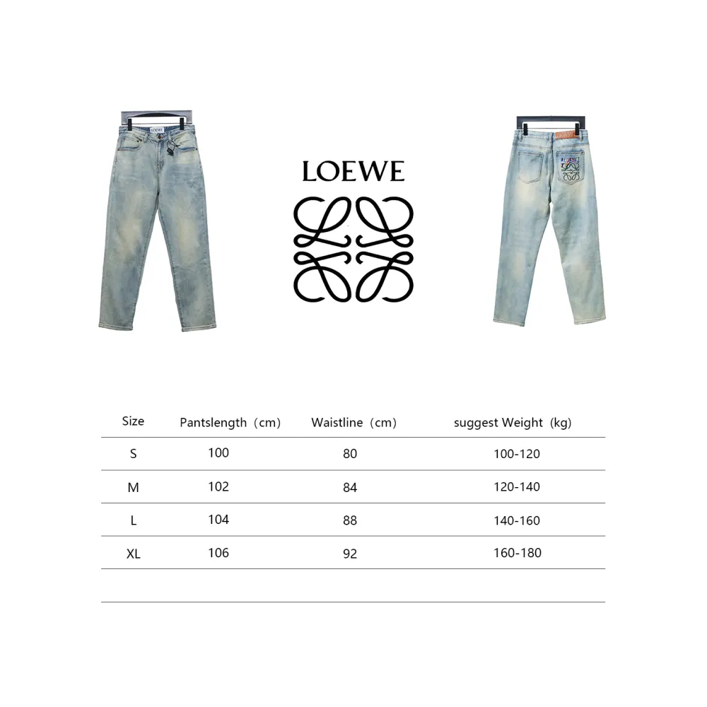 Loewe Glitch Style Embroidered LOGO Jeans Blue