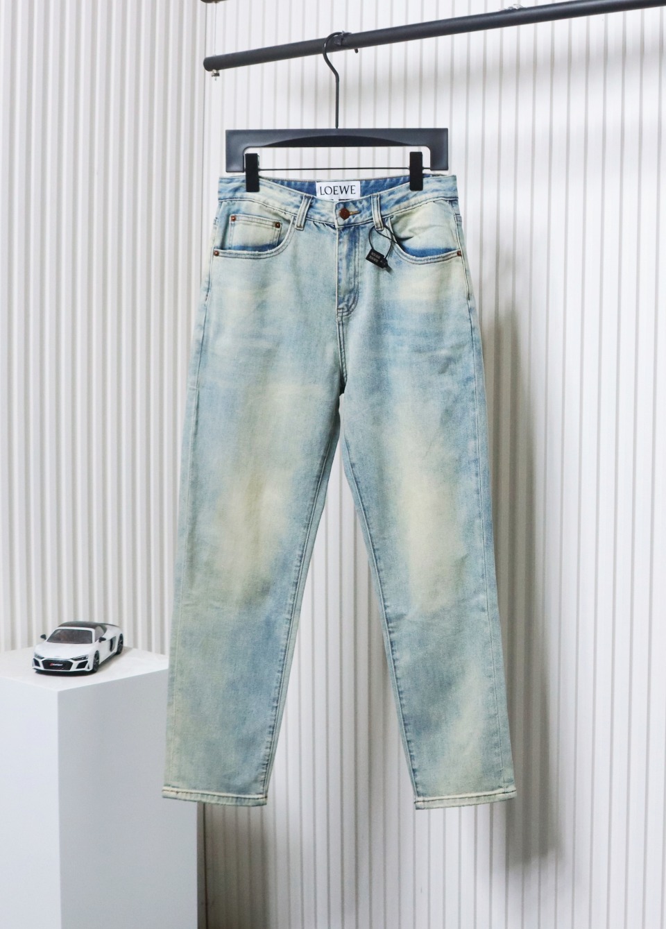 Loewe Glitch Style Embroidered LOGO Jeans Blue
