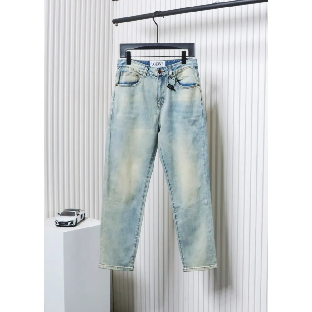 Loewe Glitch Style Embroidered LOGO Jeans Blue