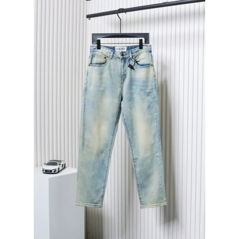 Loewe Glitch Style Embroidered LOGO Jeans Blue