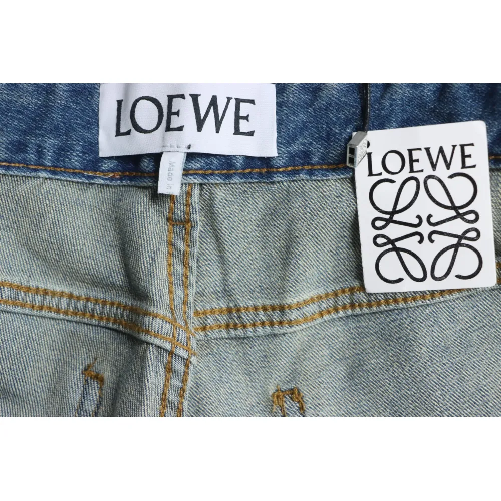 Loewe Glitch Style Embroidered LOGO Jeans Blue