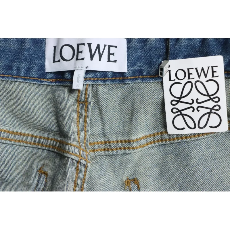 Loewe Glitch Style Embroidered LOGO Jeans Blue