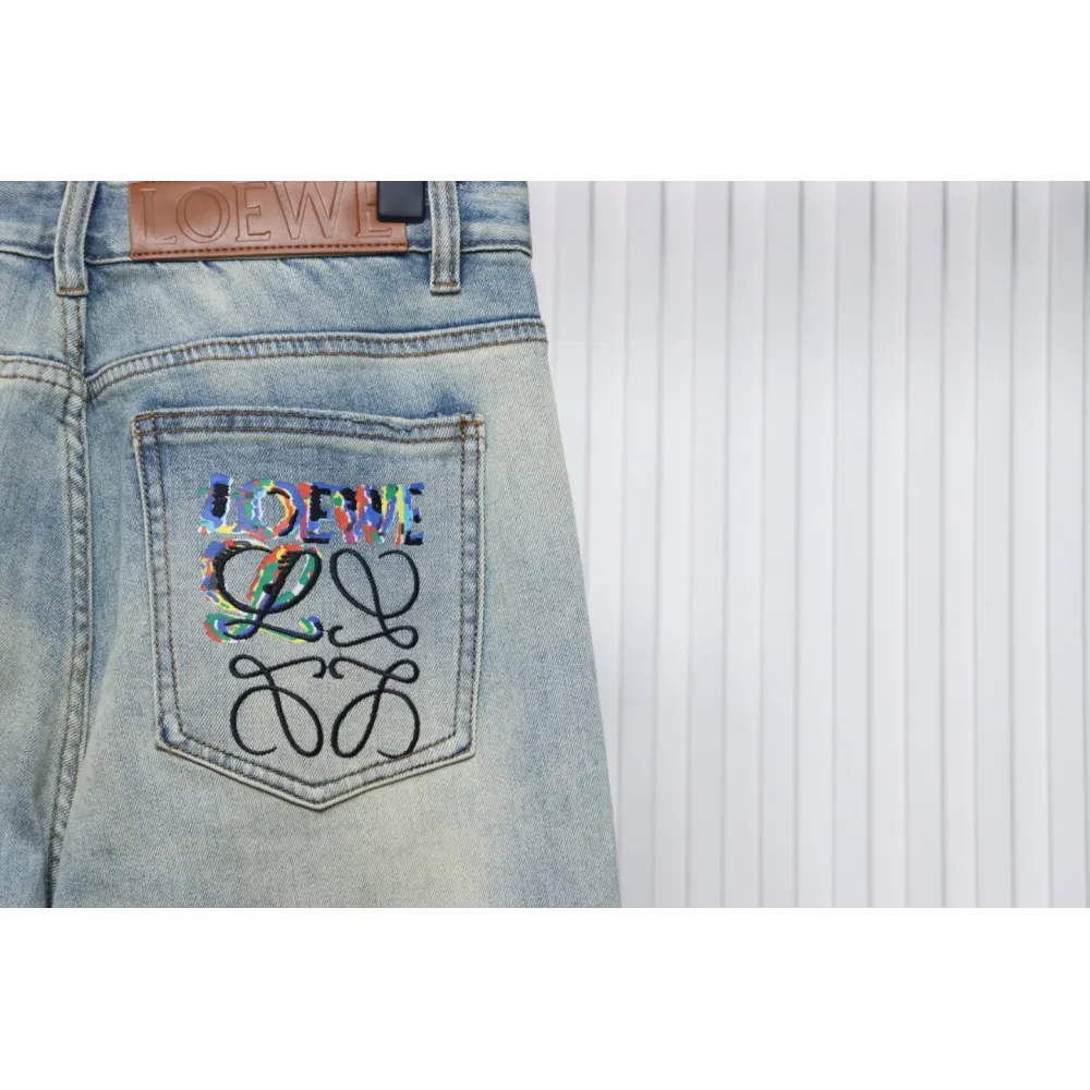 Loewe Glitch Style Embroidered LOGO Jeans Blue