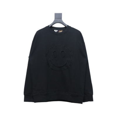 Loewe Hollow Smiley Face Round Neck Hoodie Black 01