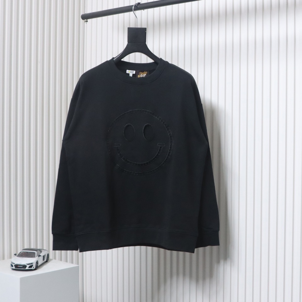 Loewe Hollow Smiley Face Round Neck Hoodie Black