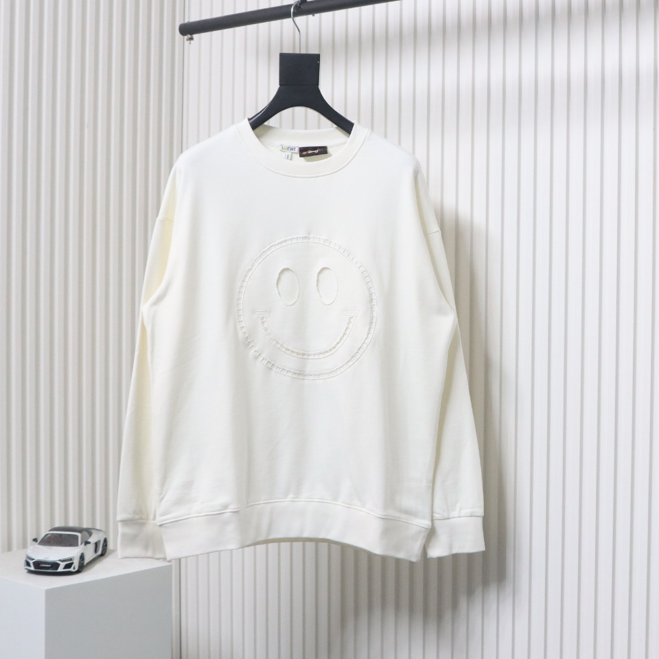 Loewe Hollow Smiley Face Round Neck Hoodie White