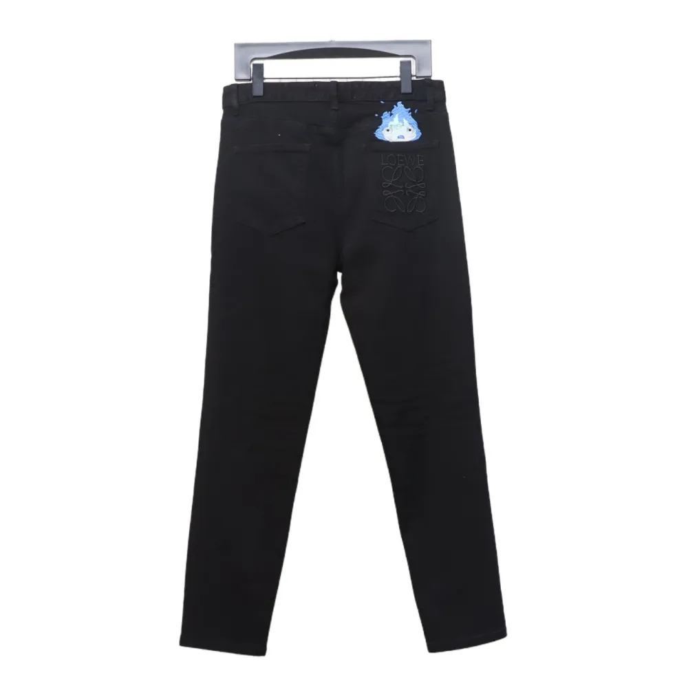 Loewe Jeans With Flame Embroidery And Logo On The Back Black