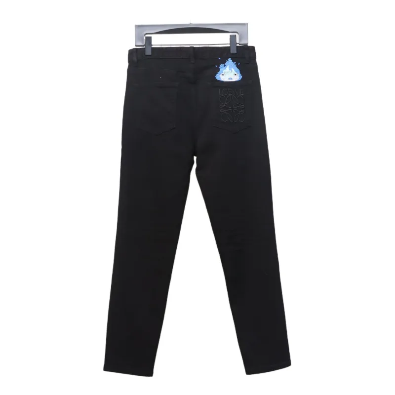 Loewe Jeans With Flame Embroidery And Logo On The Back Black
