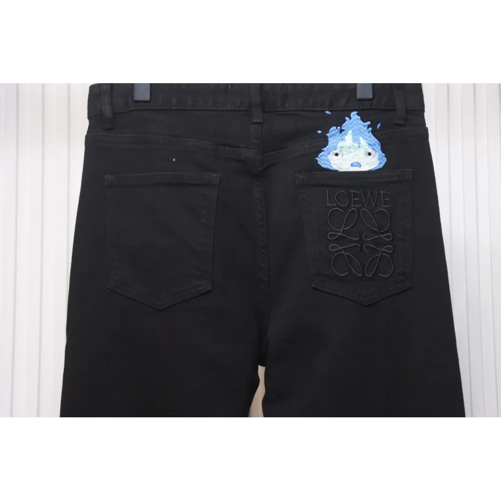 Loewe Jeans With Flame Embroidery And Logo On The Back Black
