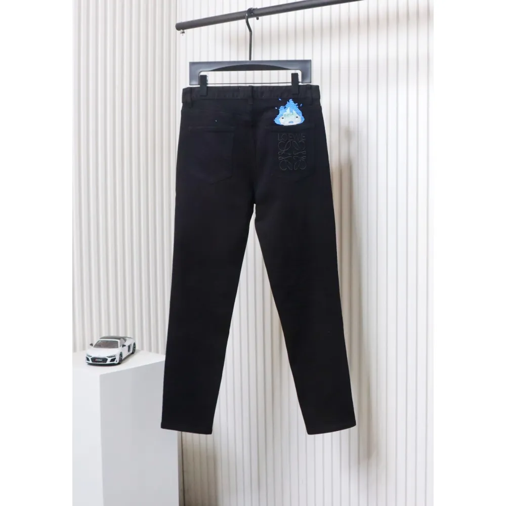 Loewe Jeans With Flame Embroidery And Logo On The Back Black