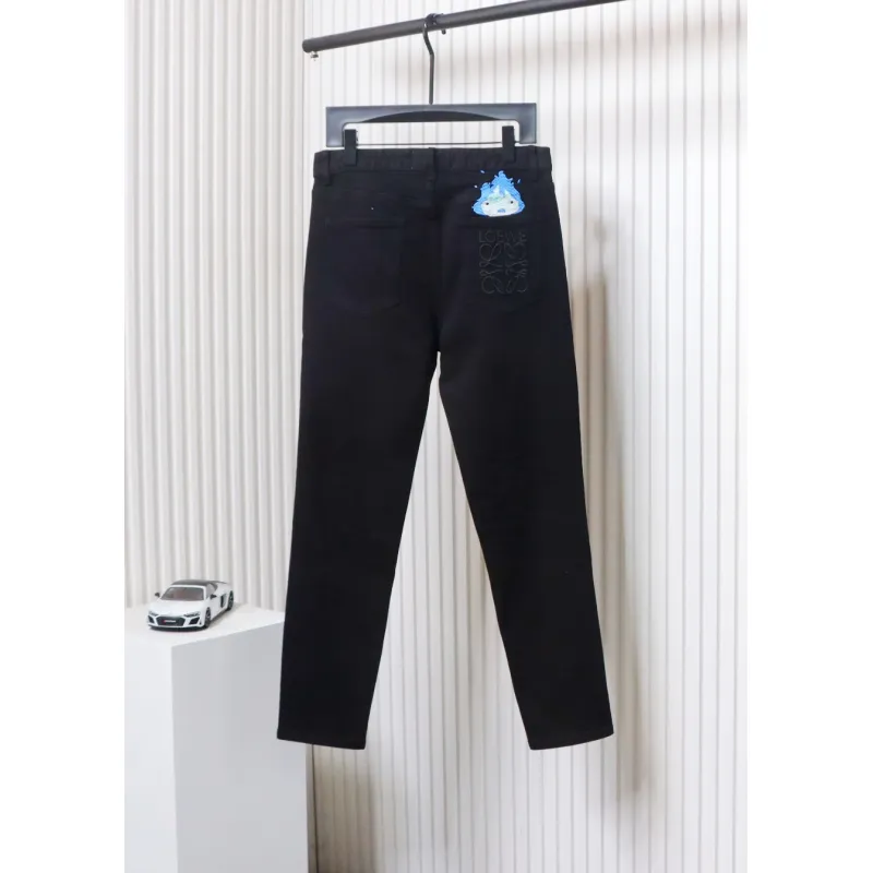 Loewe Jeans With Flame Embroidery And Logo On The Back Black