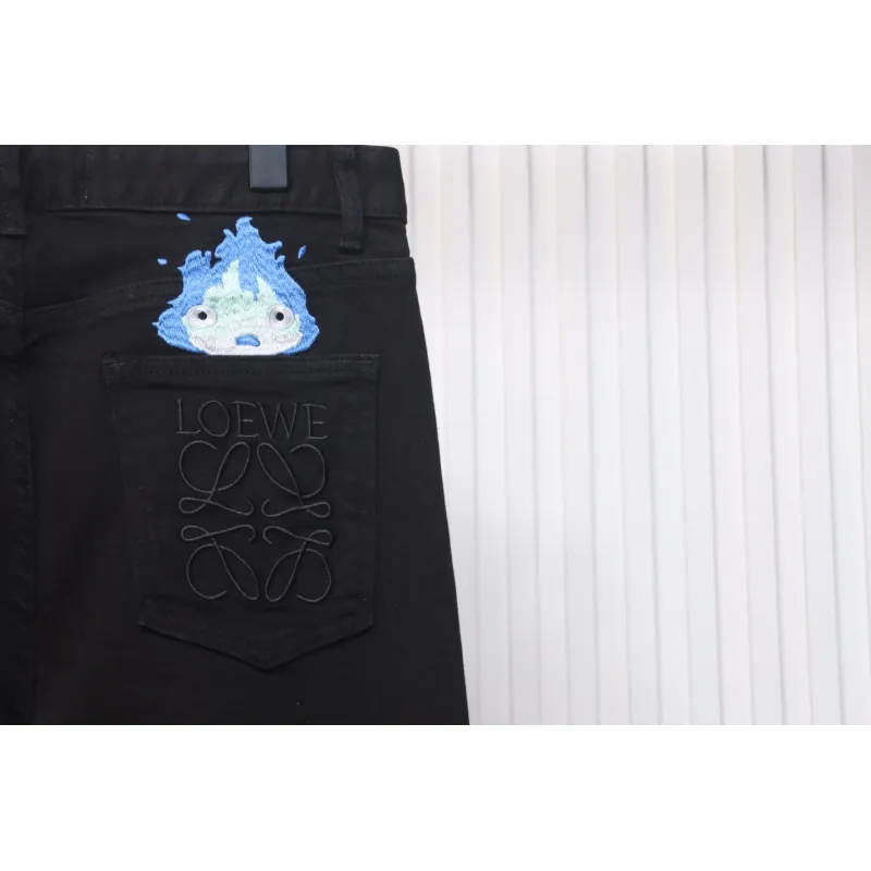Loewe Jeans With Flame Embroidery And Logo On The Back Black