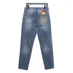 Loewe Jeans With Flame Embroidery And Logo On The Back Blue